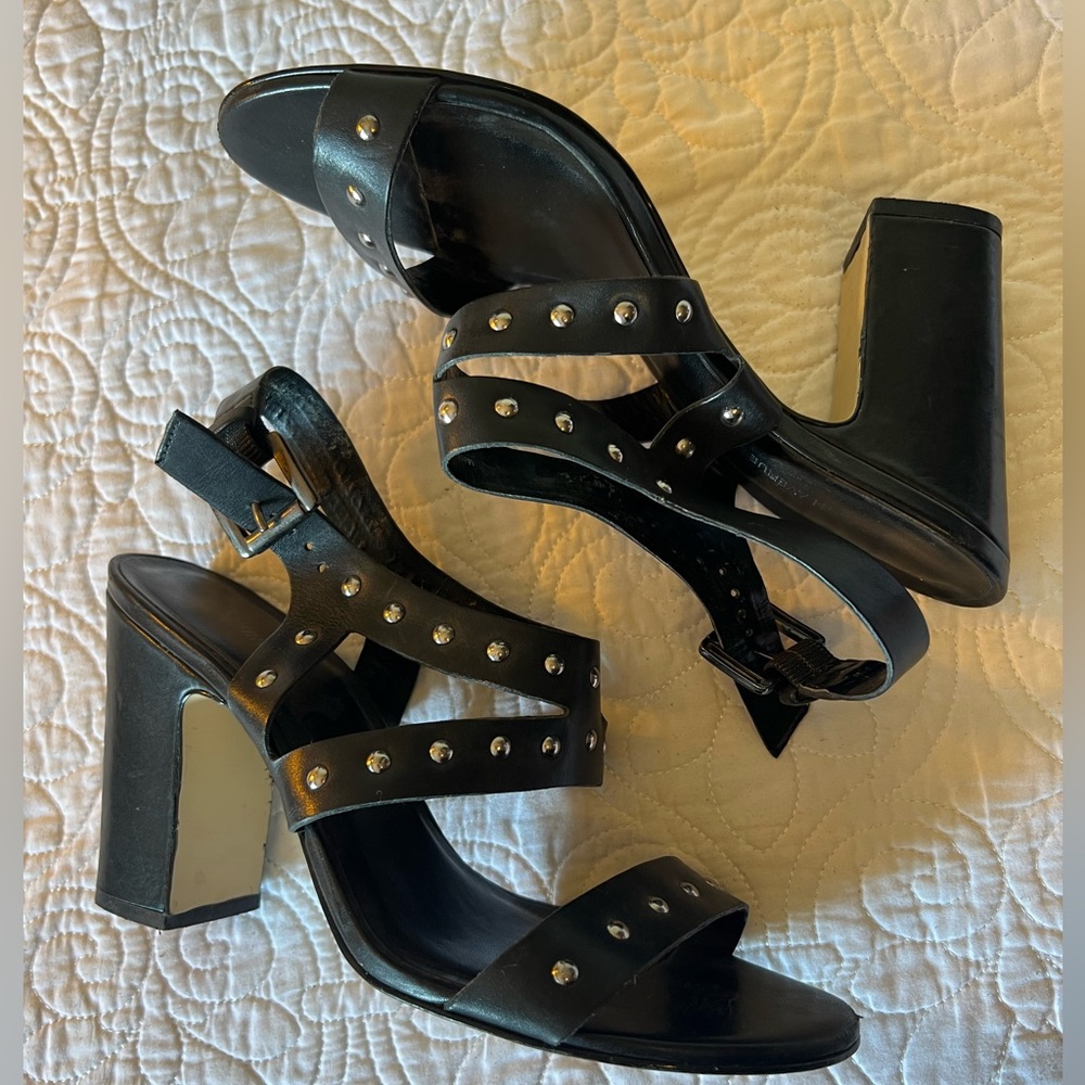 Saks Fifth Avenue Leather Studded Block Heel Sandals